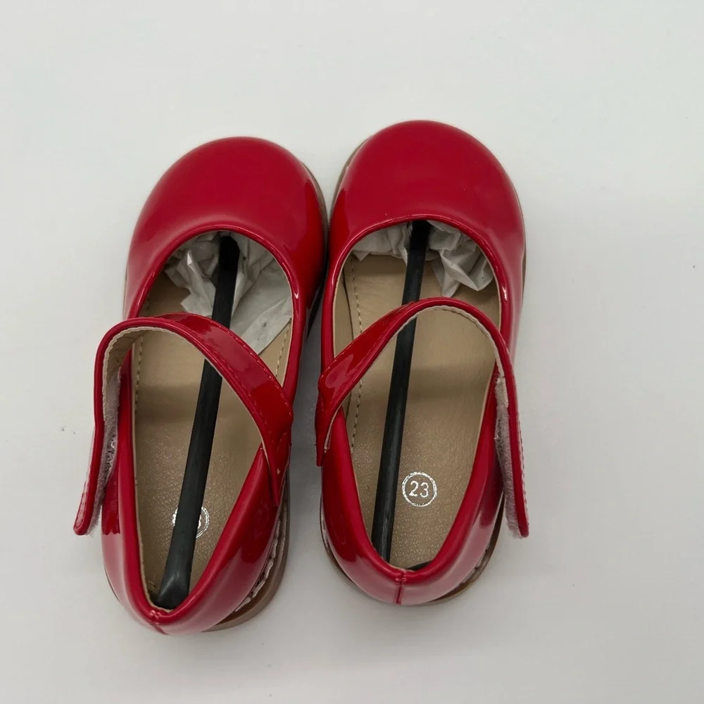 Isinser Girls Flats School Uniform Shoes Ceremony Dress Shoes Casual Shoes RED